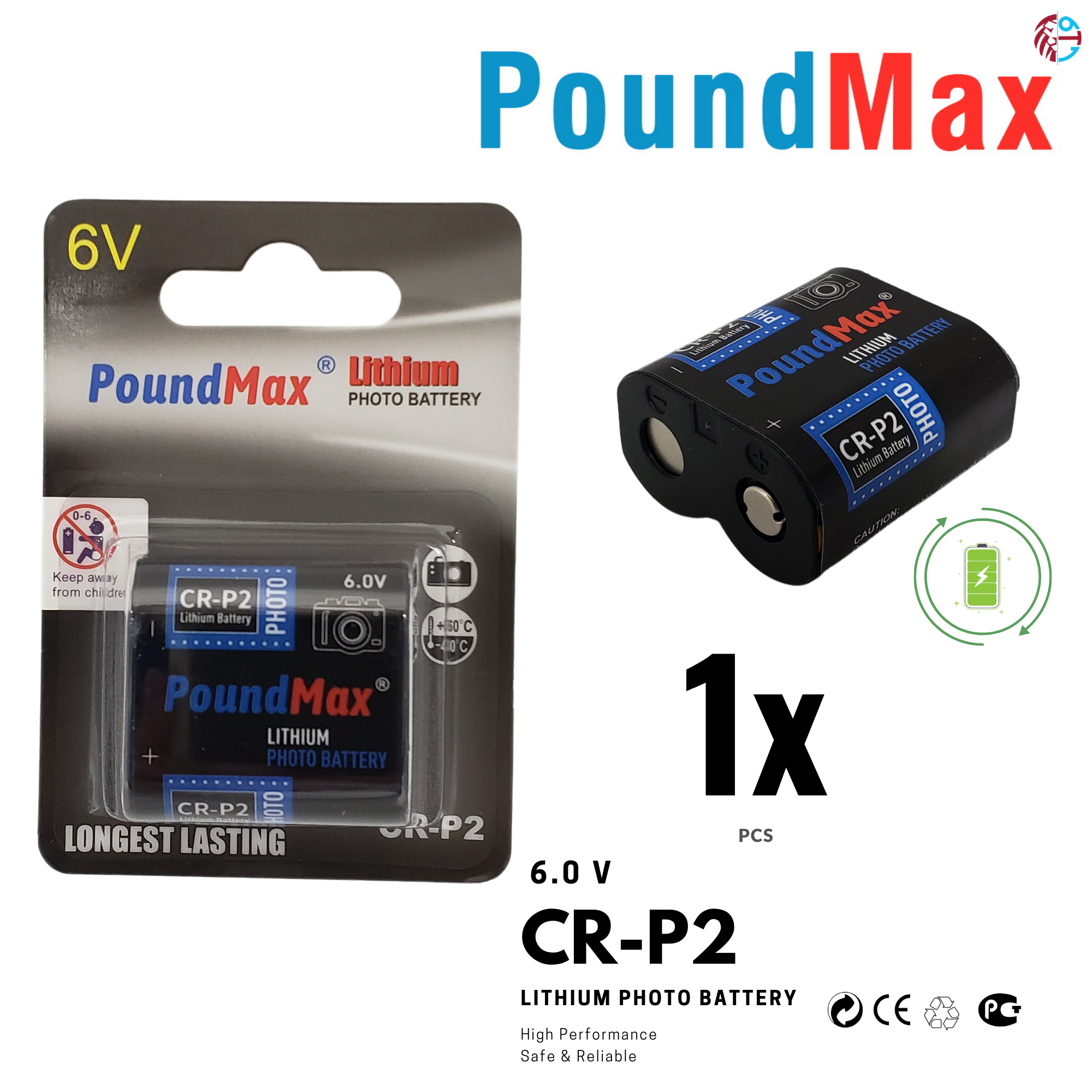 CRP2 6V PoundMax Lithium Power Photo Battery CR-P2 223 CR223 DL223
