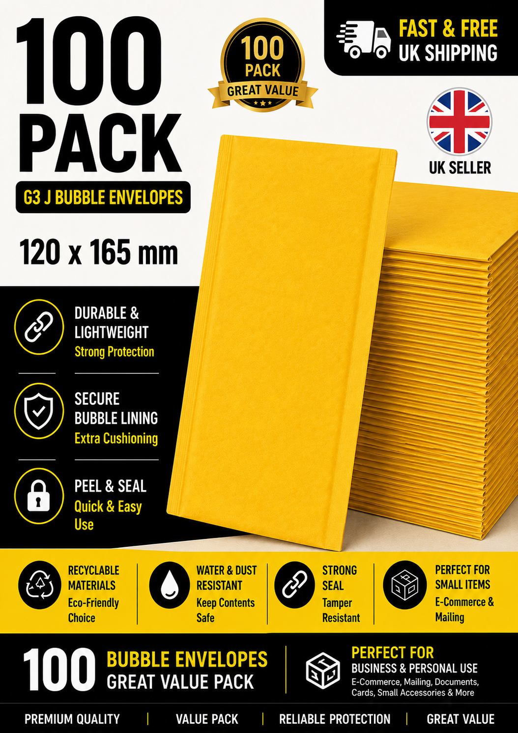 100x GOLD Size 1 - A/000 120x165mm GENUINE BUBBLE PADDED ENVELOPES MAILERS BAGS