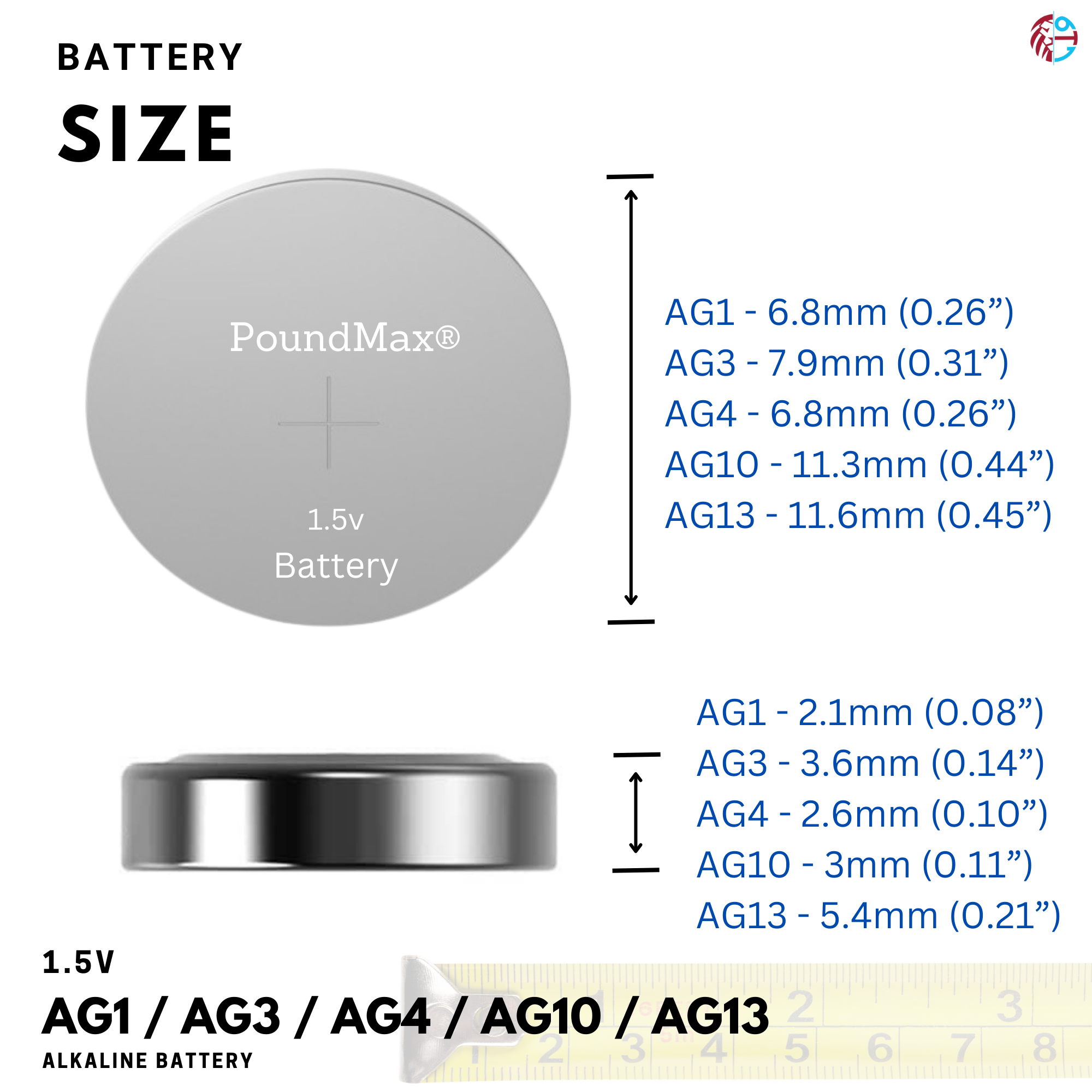 20 x AG1 AG3 AG4 AG10 AG13 LR1130 PoundMax  Button Cell Alkaline Mixed Battery