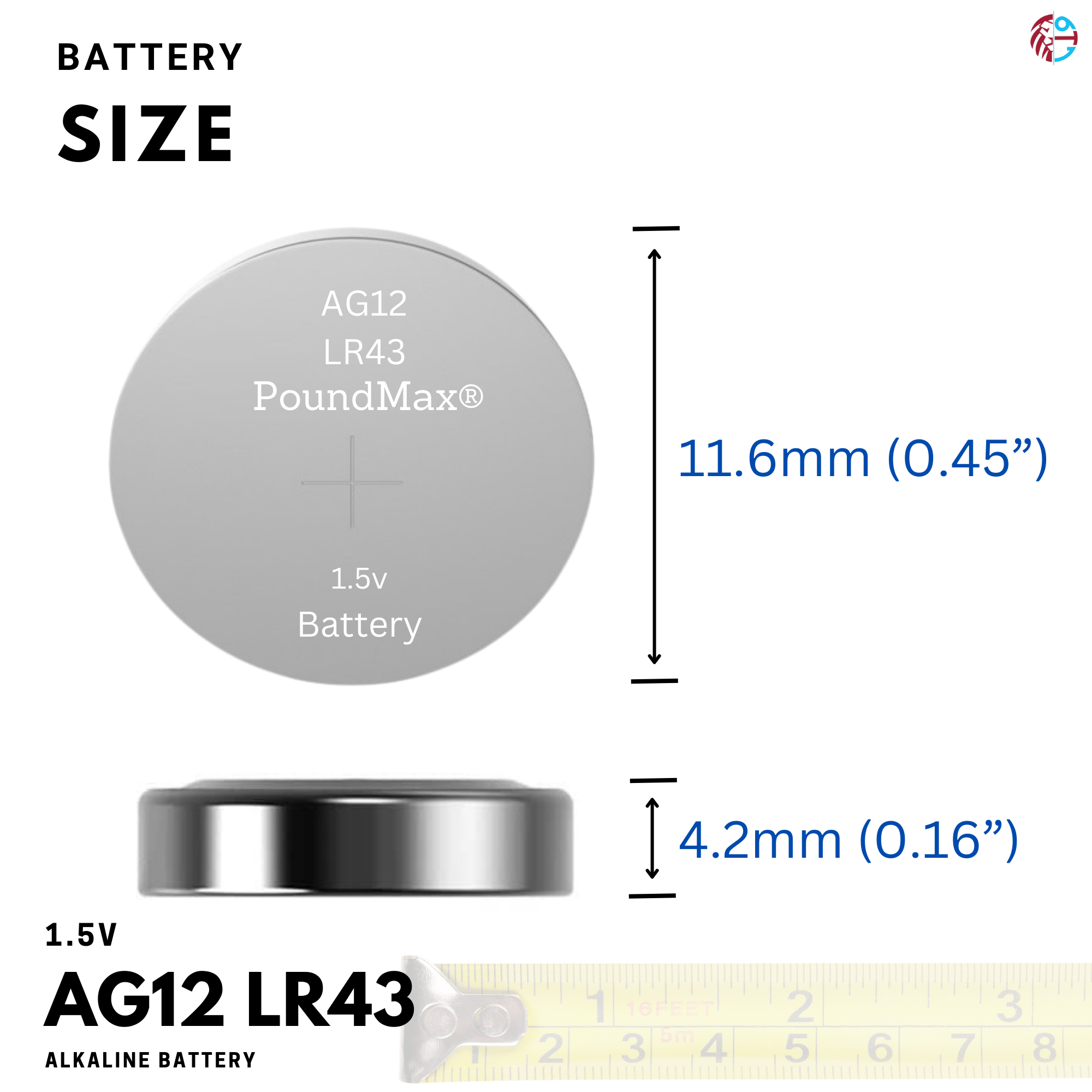 10 x Super AG12 LR43 LR1142 G12A 186 1.5V PoundMax ALKALINE BUTTON BATTERIES