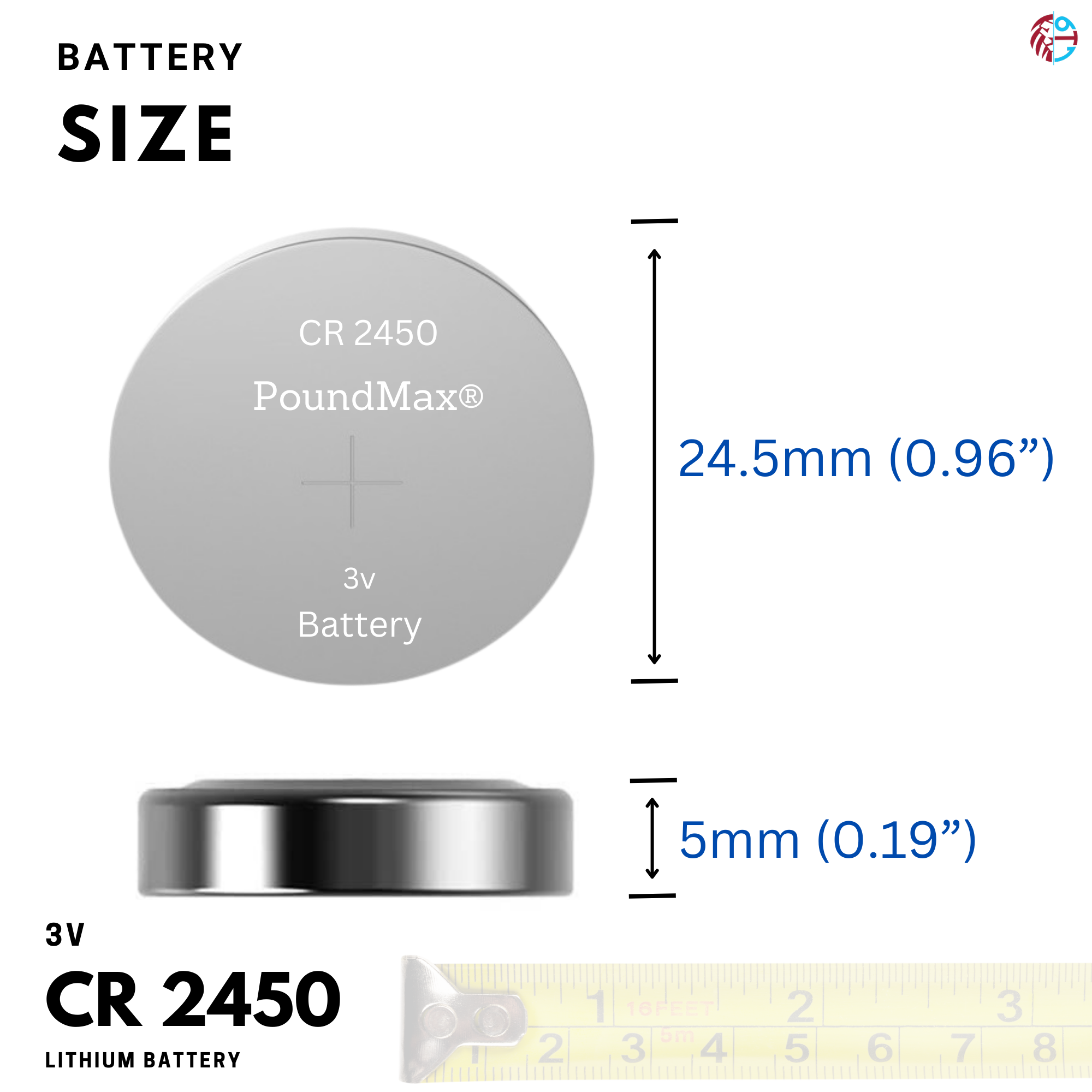5 x 2450 CR2450 DL2450 ECR2450 3v PoundMax Lithium Button Cell Batteries