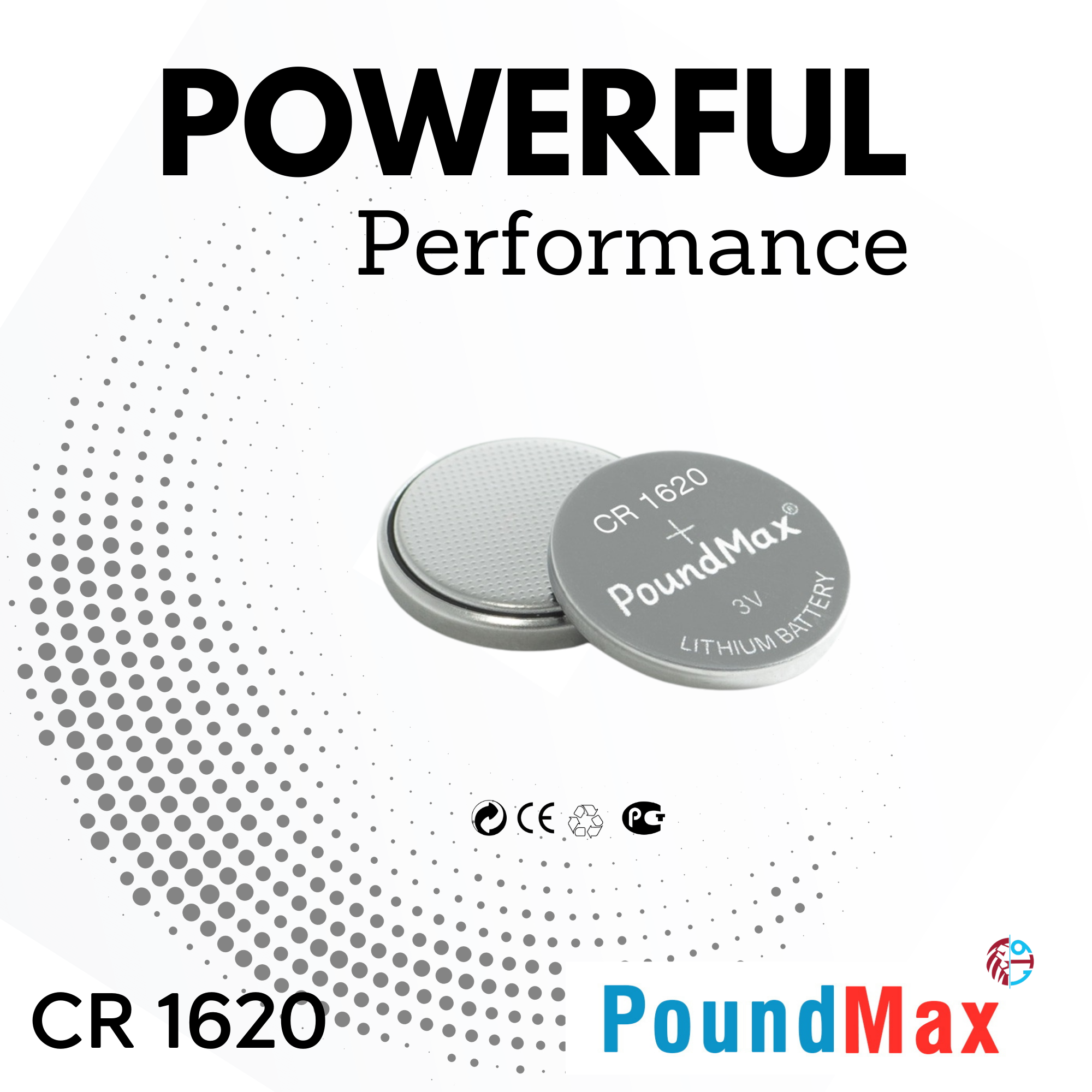5 X 1620 CR1620 DL1620 ECR1620 3V PoundMax Lithium Coin Cell Batteries