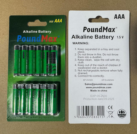 PoundMax AAA 1.5V Alkaline Battery | Pack of 12 | LR03 | Leakproof