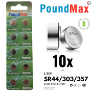 10 x Super SR44 357 303 1.55 V PoundMax Silver Oxide Button Cell Battery