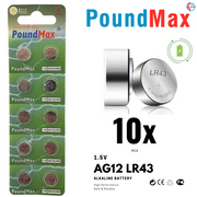 10 x Super AG12 LR43 LR1142 G12A 186 1.5V PoundMax ALKALINE BUTTON BATTERIES