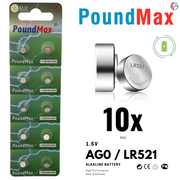 10 X AG0 379 119SG0 SR63 GP379 LR521 D379 SR521W 1.5v PoundMax ALKALINE BUTTON CELL BATTERY