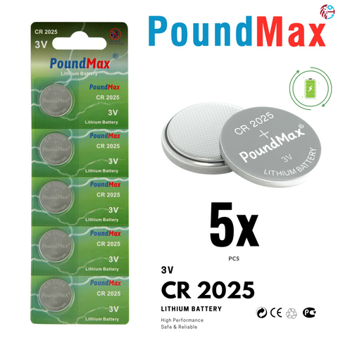 PoundMax CR2025 3V Lithium Coin Cell Battery | Pack of 5