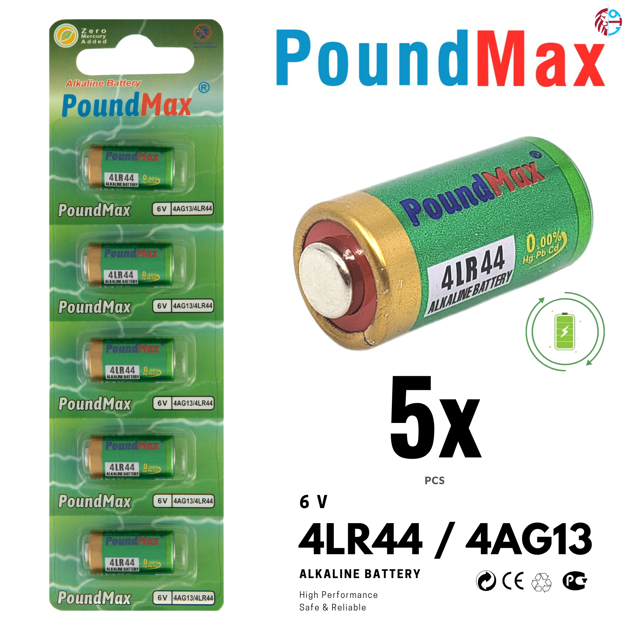 5 X Super 4LR44, 4G13,476A, PX28, L1325, A544, 6v PoundMax Alkaline Battery