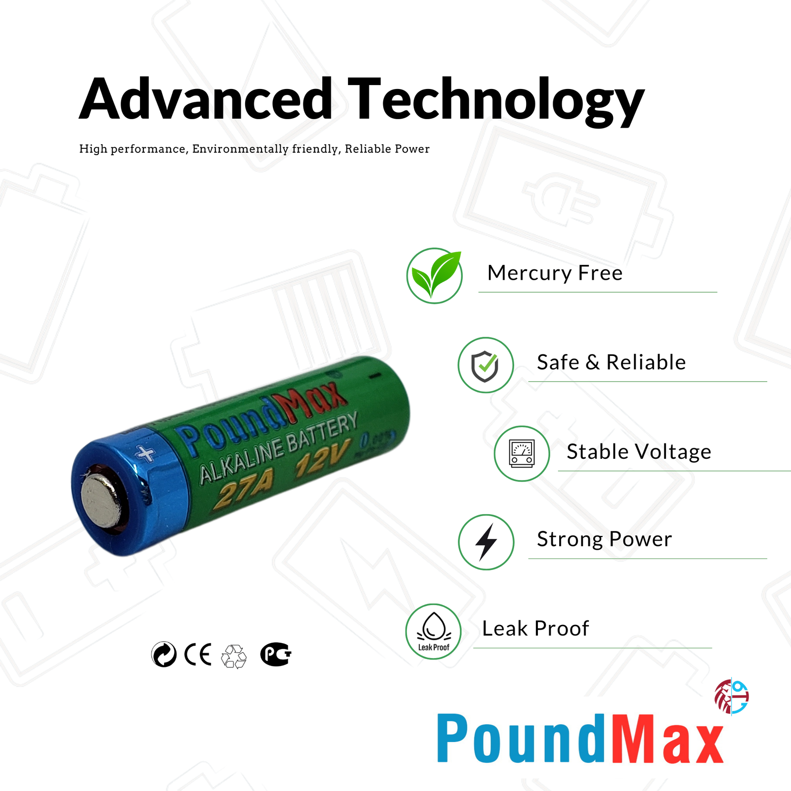 2 x 27A Alkaline 27A 12v GP27A MN27 A27 PoundMax Security Batteries
