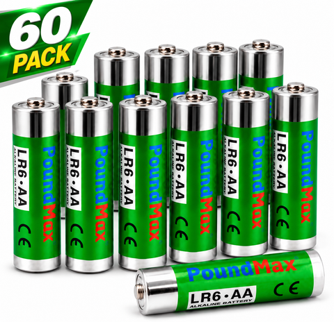 POUNDMAX AA LR6 Alkaline Batteries, 60 Pack