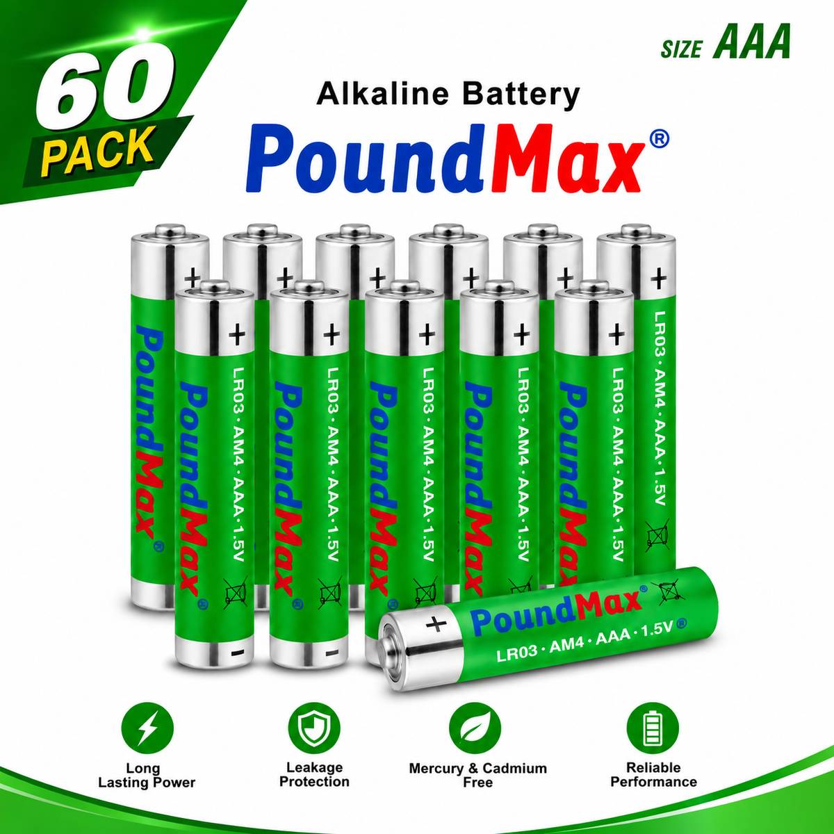 AAA LR08 Alkaline Batteries, 60 Pack