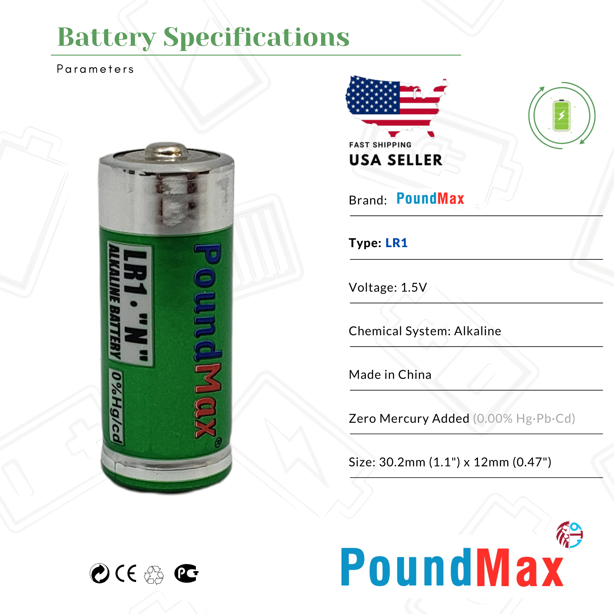 5 x 910A LR1 N Type MN9100 1.5V PoundMax Alkaline Batteries