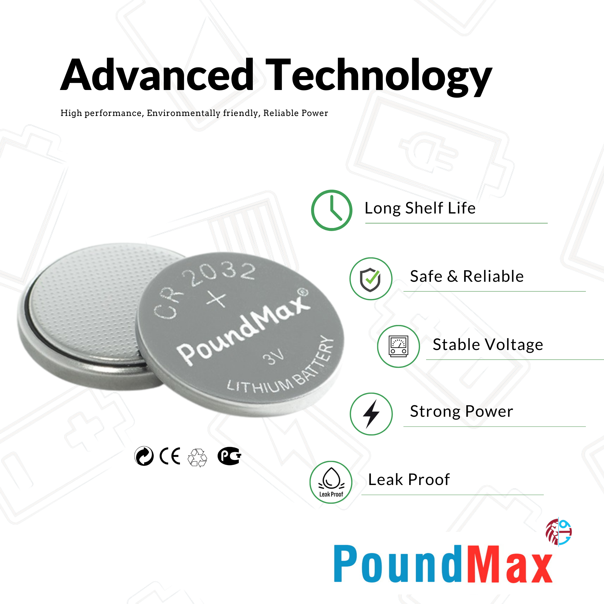 20 X PoundMax 2032 CR2032,DL2032,BR2032,KL2032 for Watch Car Key Remote Scale 3v