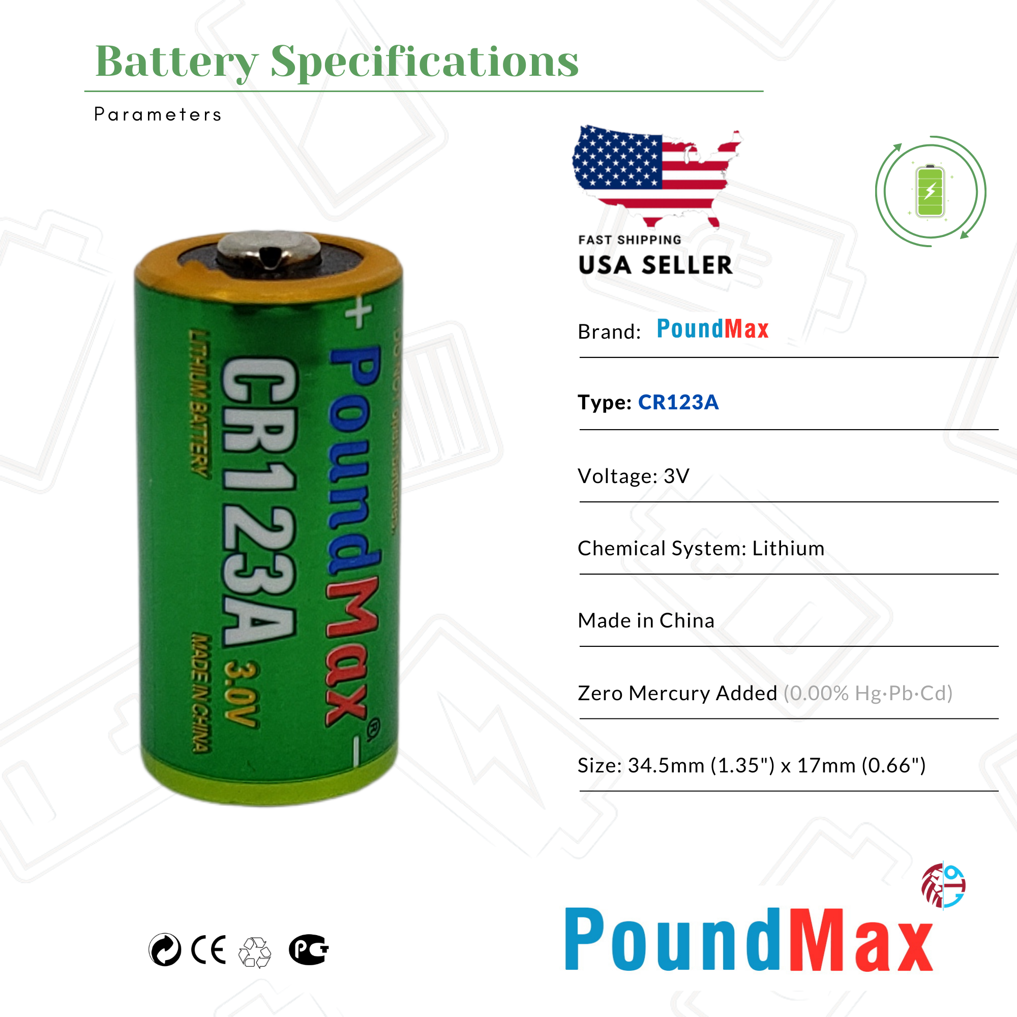 PoundMax CR123 CR123A 123 3V Lithium Power Photo Battery