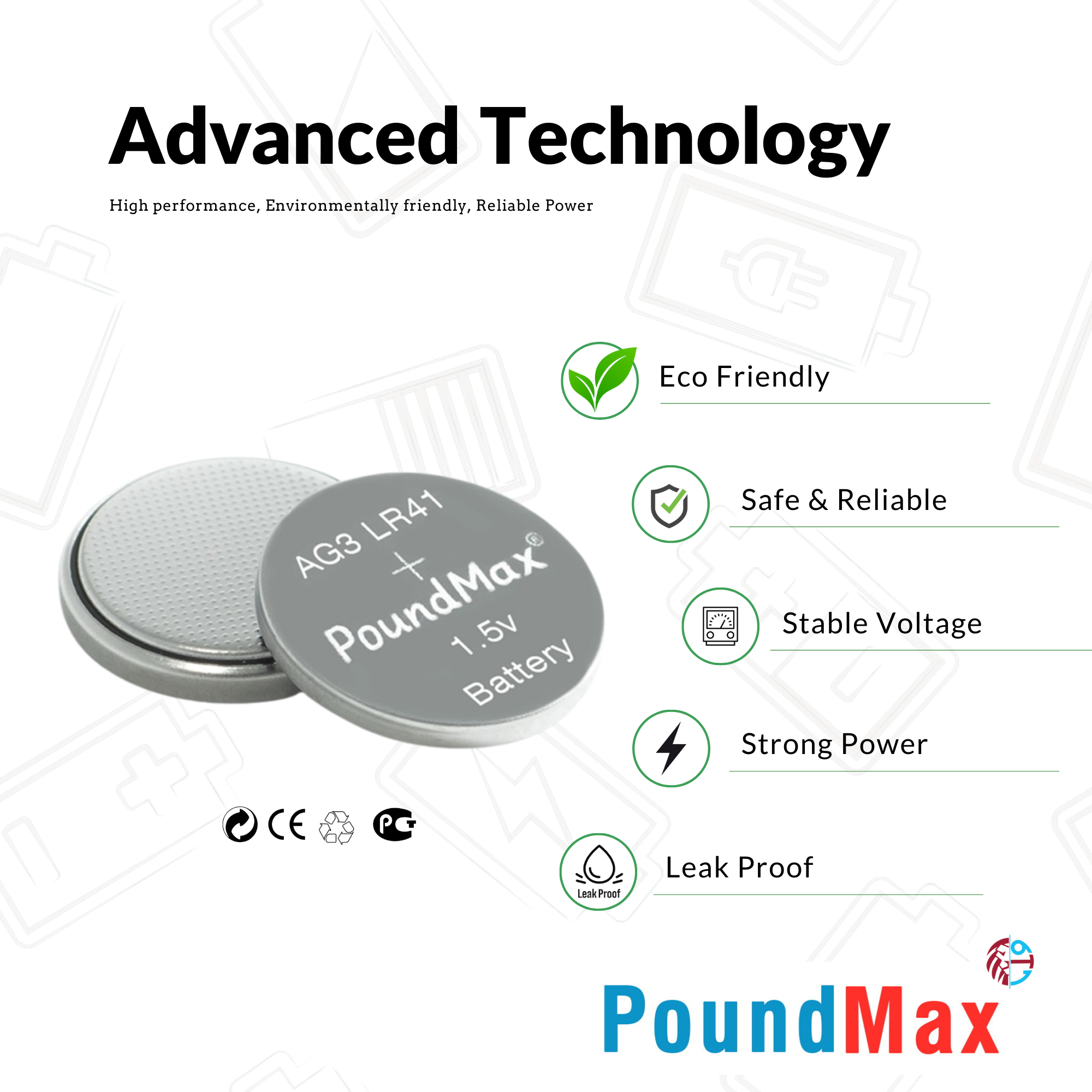 10 X AG3 PoundMax LR41 AG3 SR41 192 392 1.5v ALKALINE BUTTON BATTERY