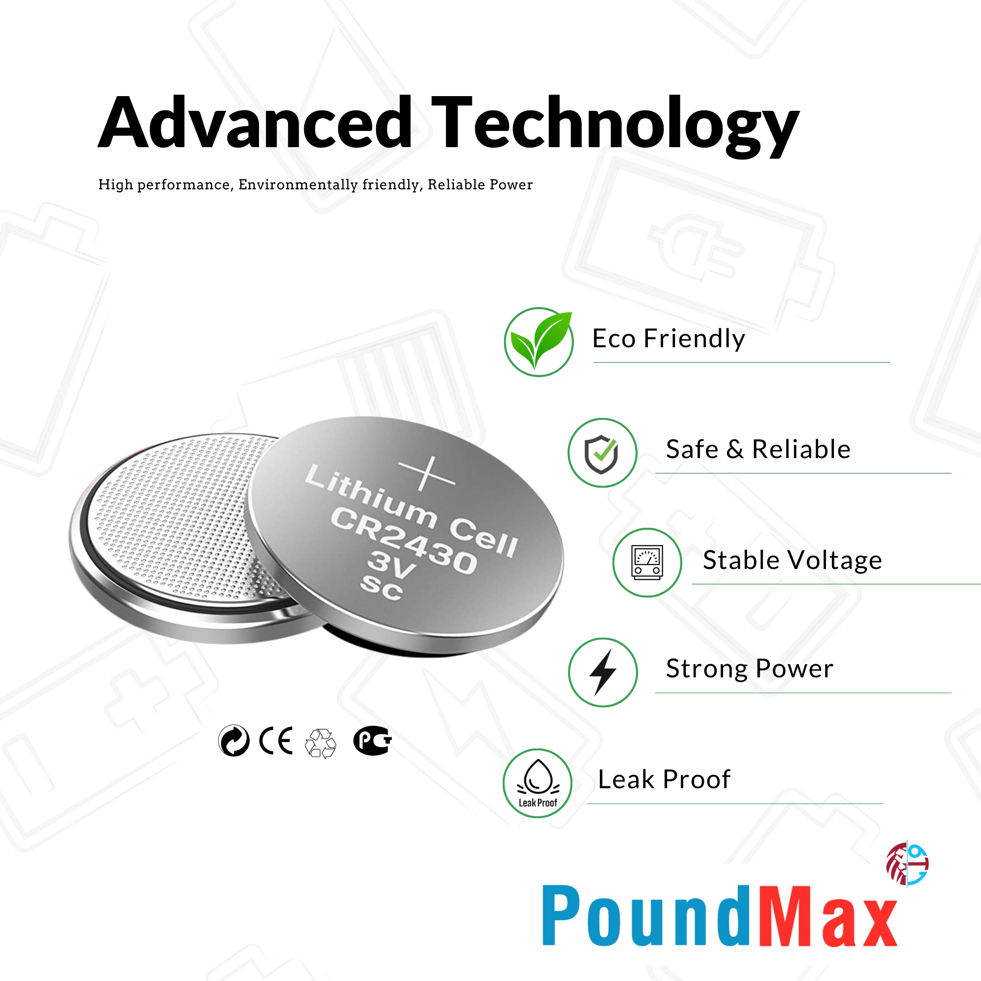2 x 2430 CR2430 DL2430 ECR2430 3v PoundMax Lithium Button Cell Batteries