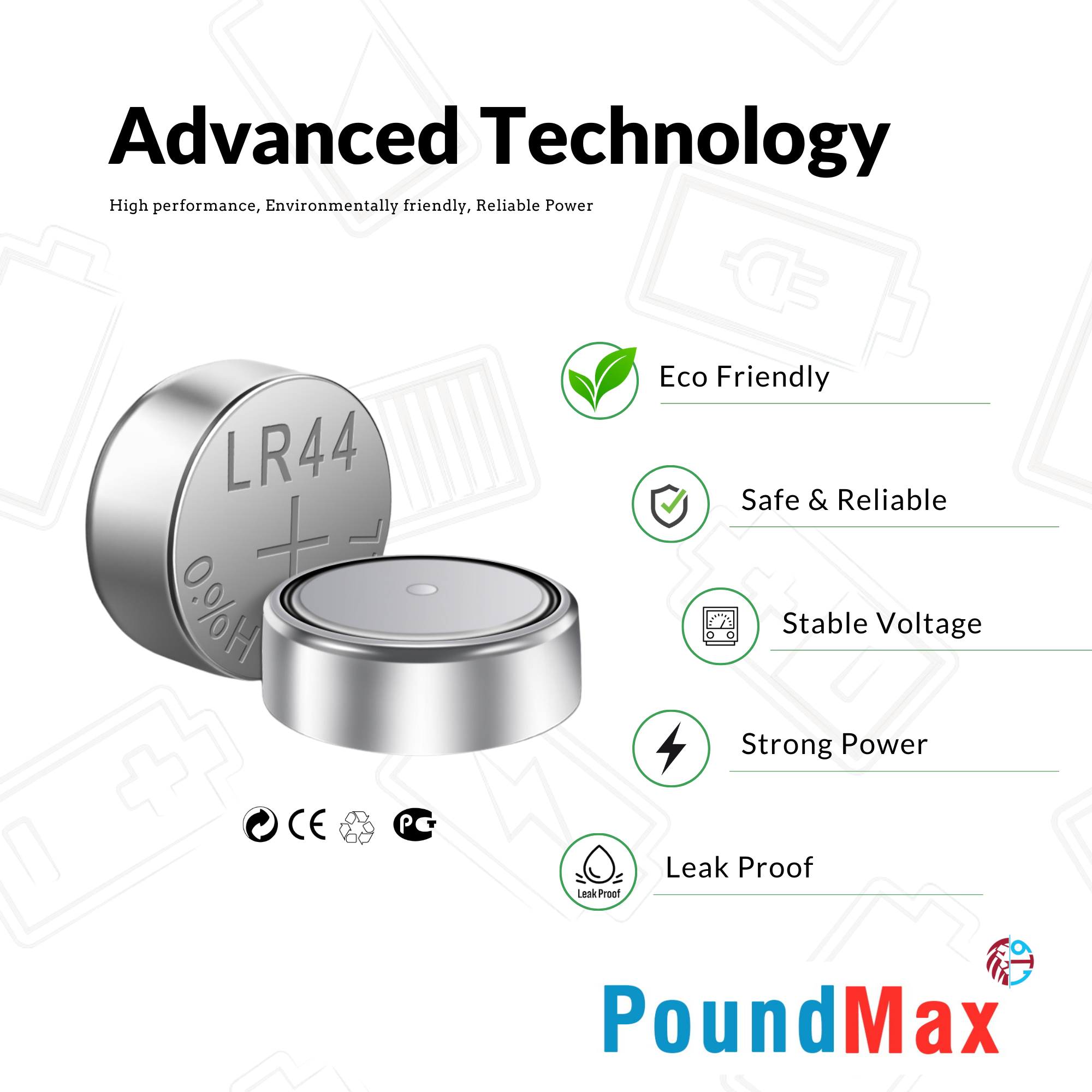 10 X SUPER AG13 LR44 SR44 L1154 A76 1.5V PoundMax ALKALINE BUTTON BATTERIES