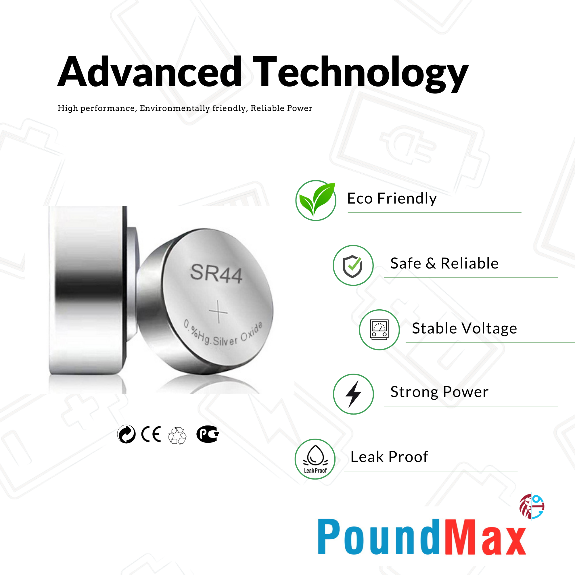 10 x Super SR44 357 303 1.55 V PoundMax Silver Oxide Button Cell Battery