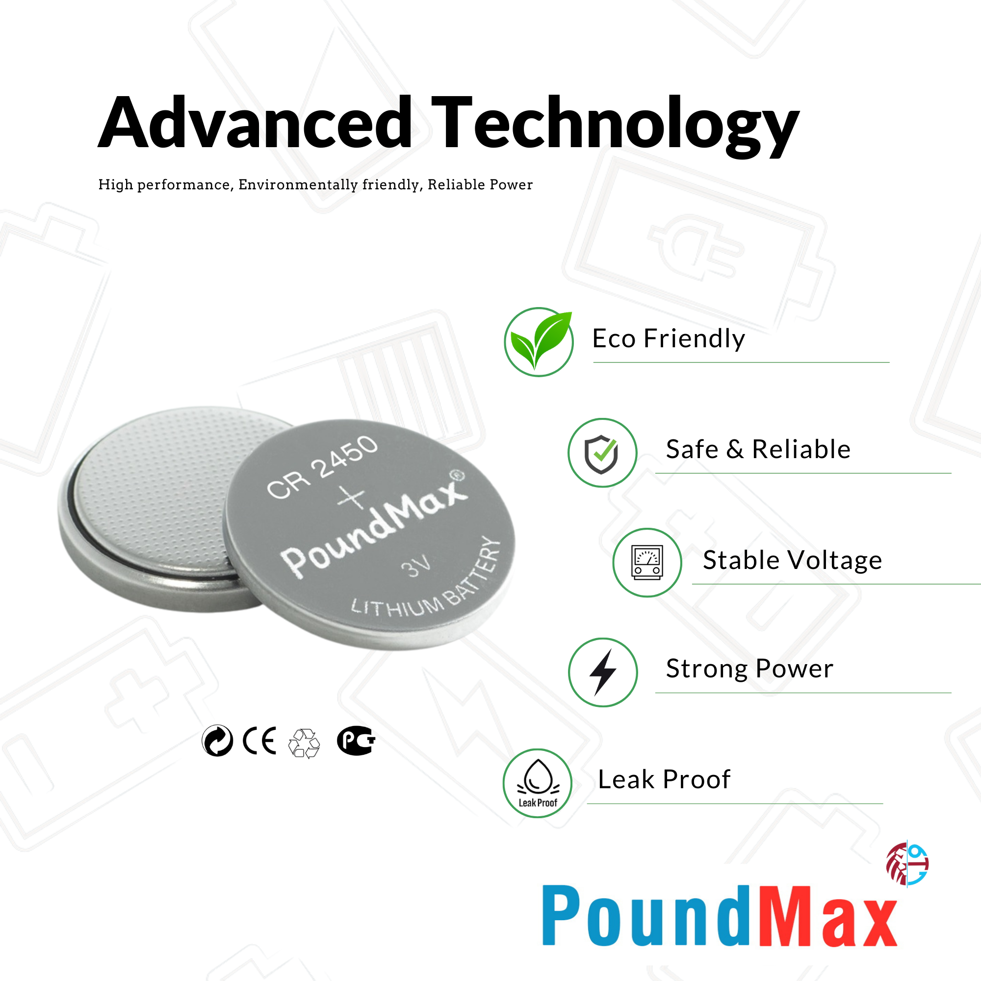 5 x 2450 CR2450 DL2450 ECR2450 3v PoundMax Lithium Button Cell Batteries