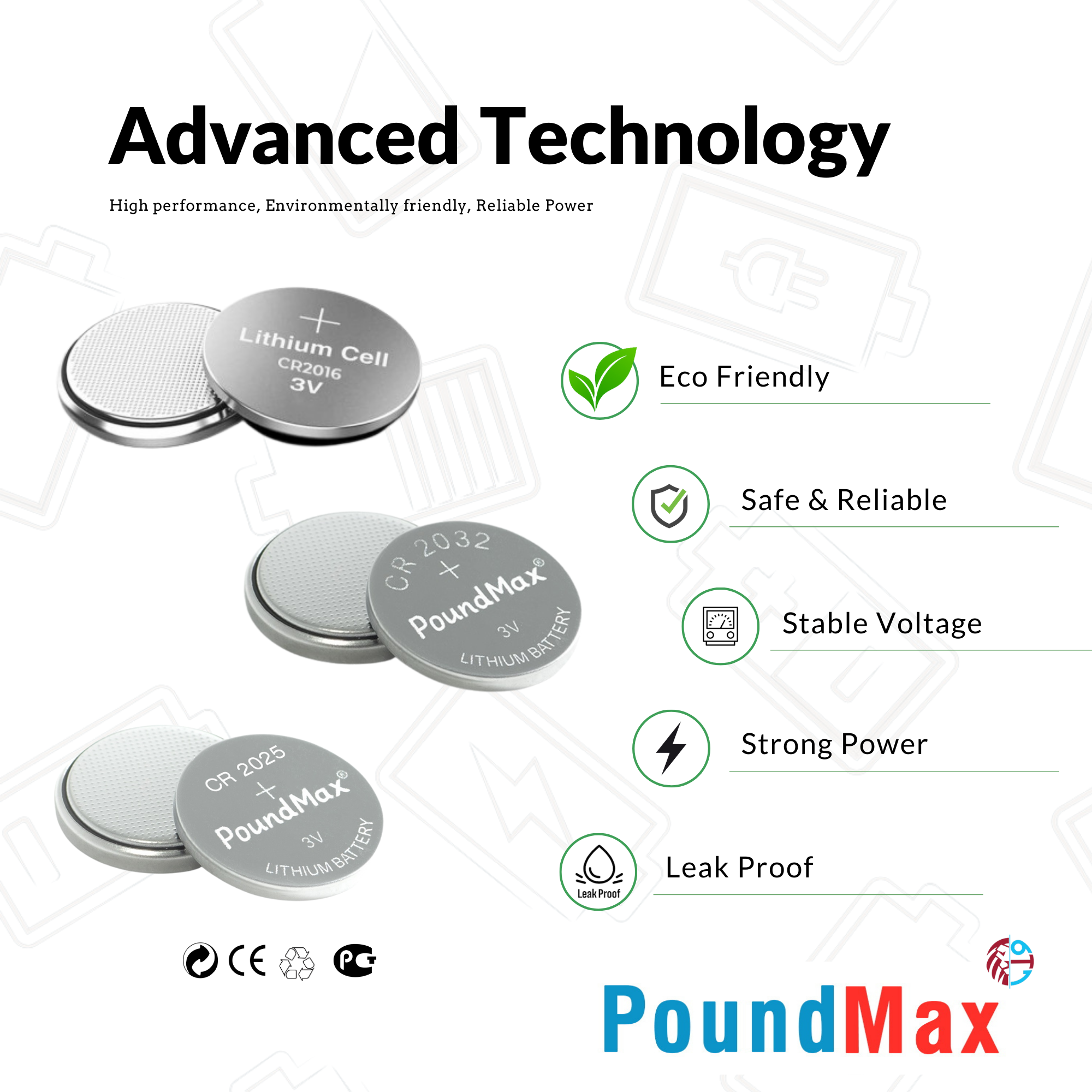 6 X PoundMax Mixed CR2032 CR2025 CR2016 3V Lithium Button Coin Cell Battery