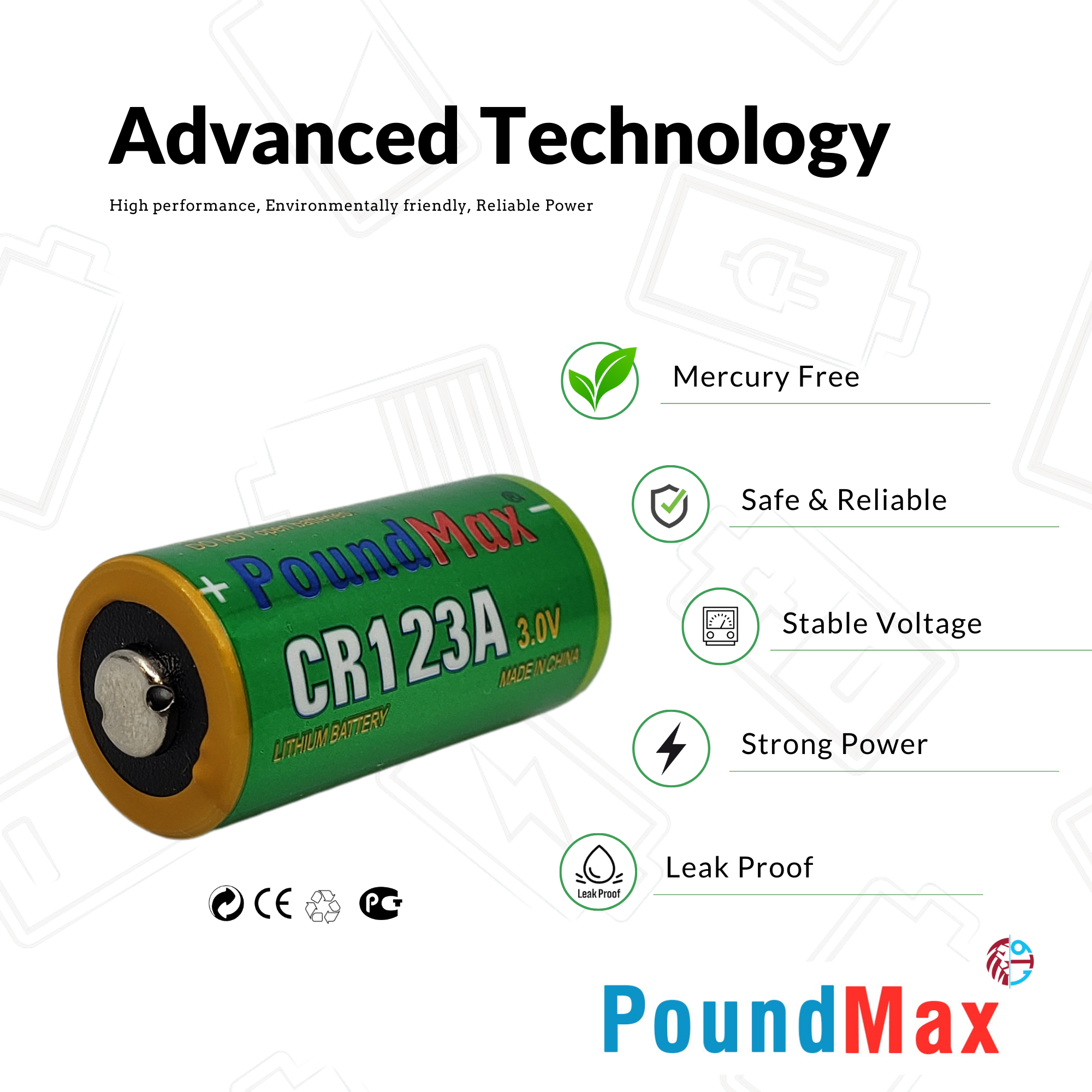 PoundMax CR123 CR123A 123 3V Lithium Power Photo Battery