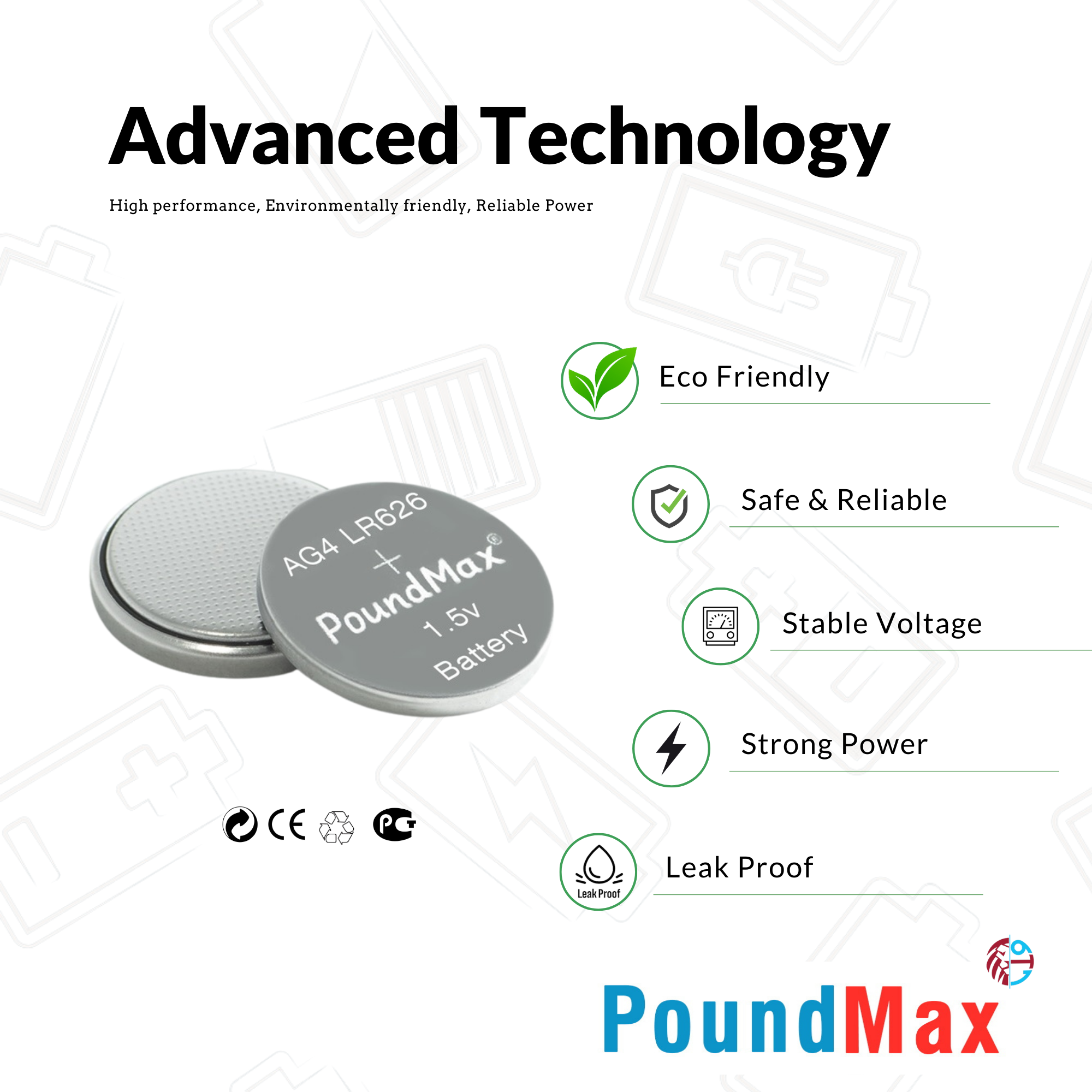 10 X AG4 376 377 LR66 SR626 SR626SW 1.5v PoundMax for Watches, Calcultors