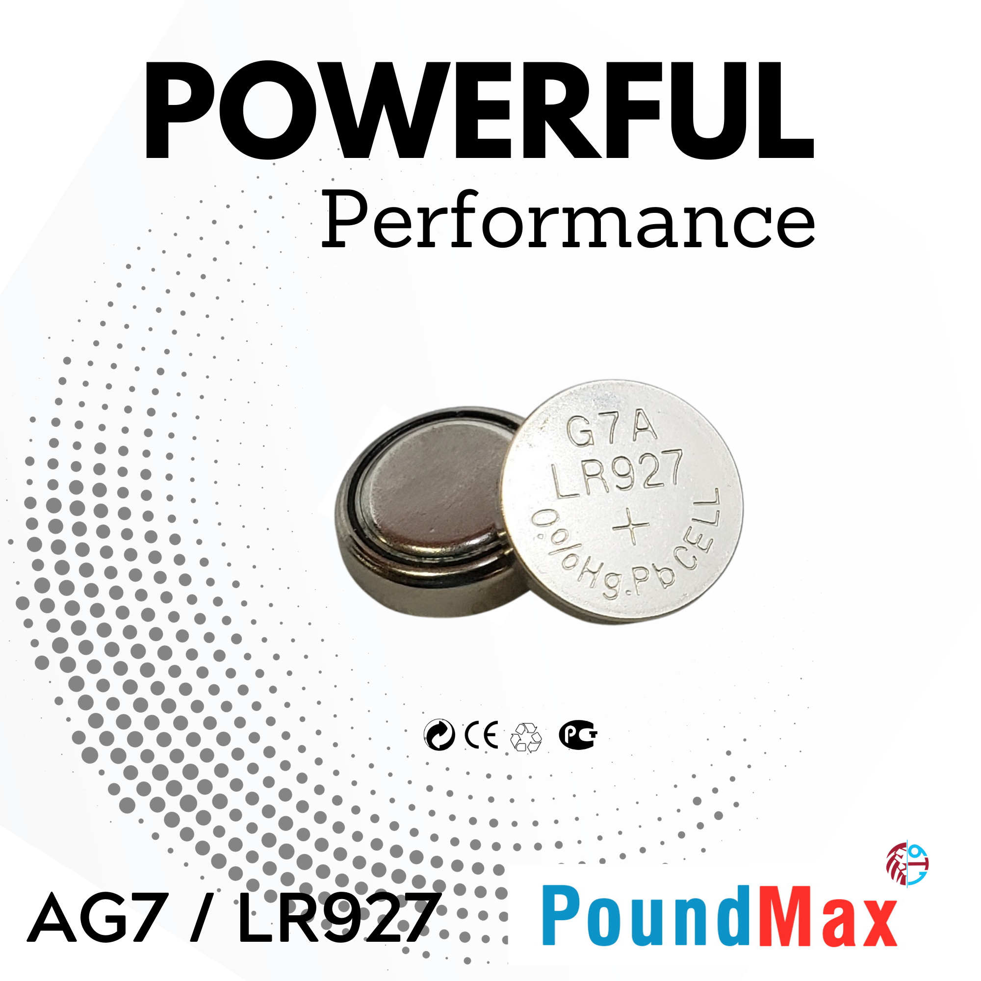 10 X AG7 Super LR927 LR57 395 399 SR927W SR57 PoundMax ALKALINE BUTTON BATTERY