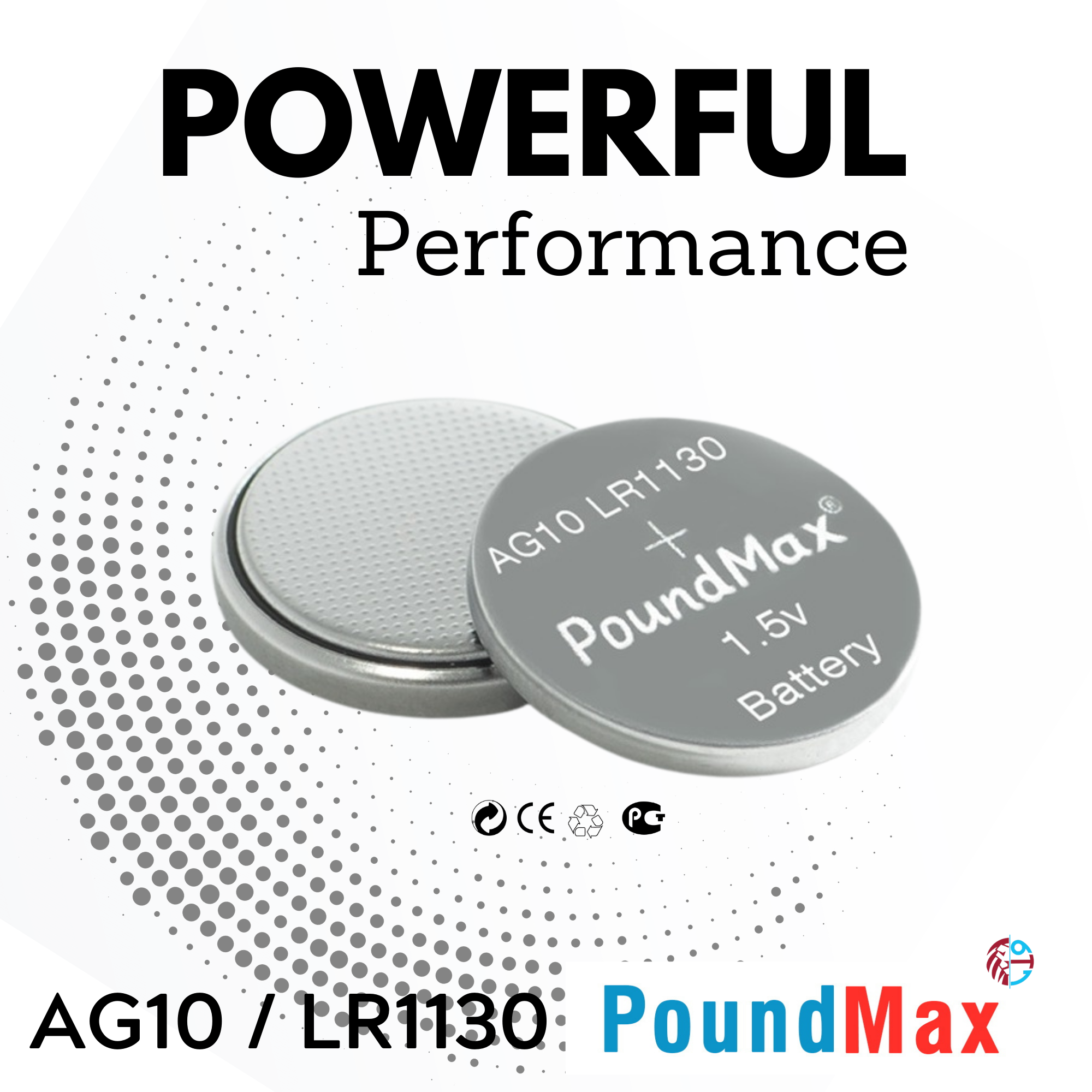 10 X PoundMax AG10, LR1130 LR54 1.5v ALKALINE BUTTON Battery