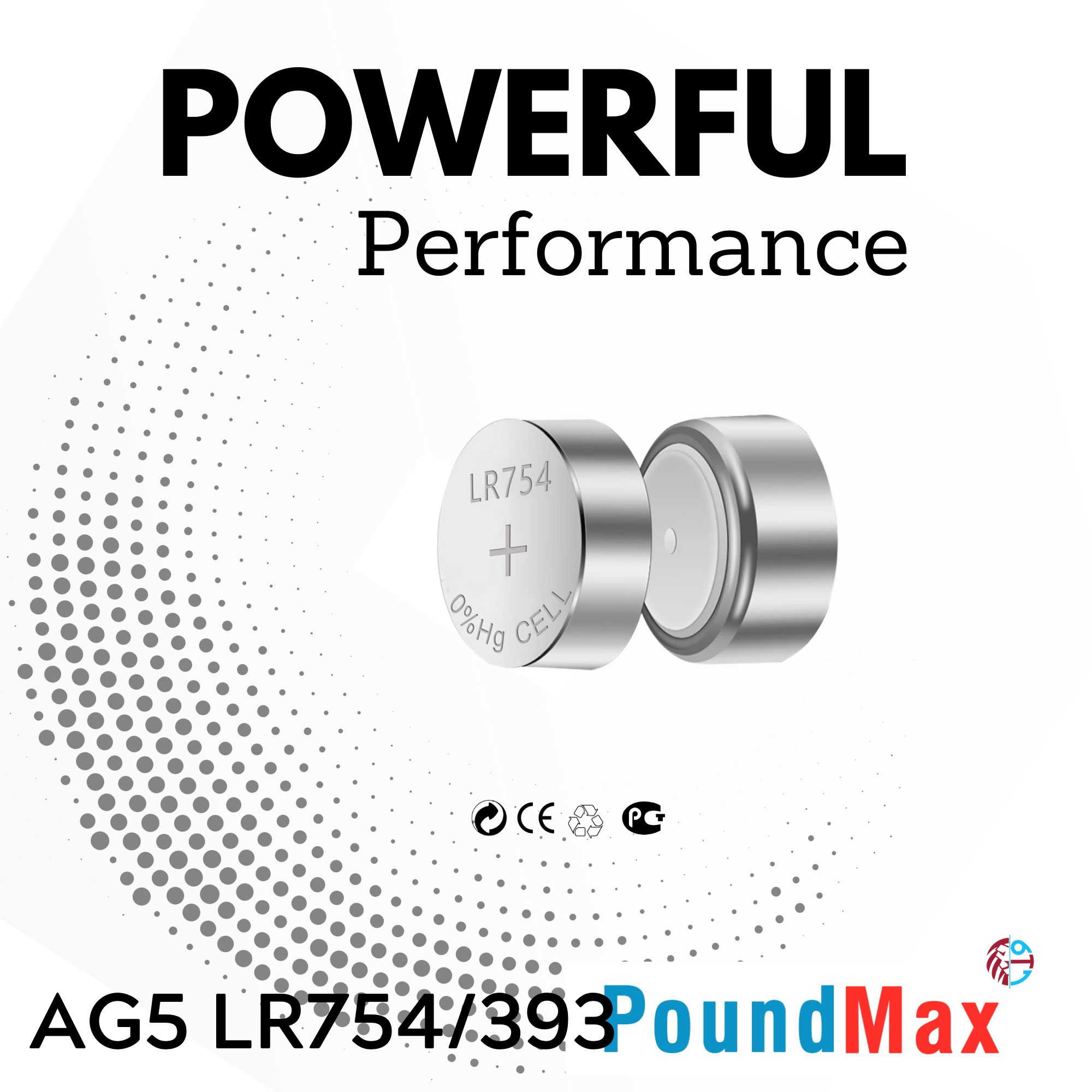 10 X AG5 LR754 LR750 LR754W 393 SR754 193 546 RW28 1.5v PoundMax Alkaline Battery