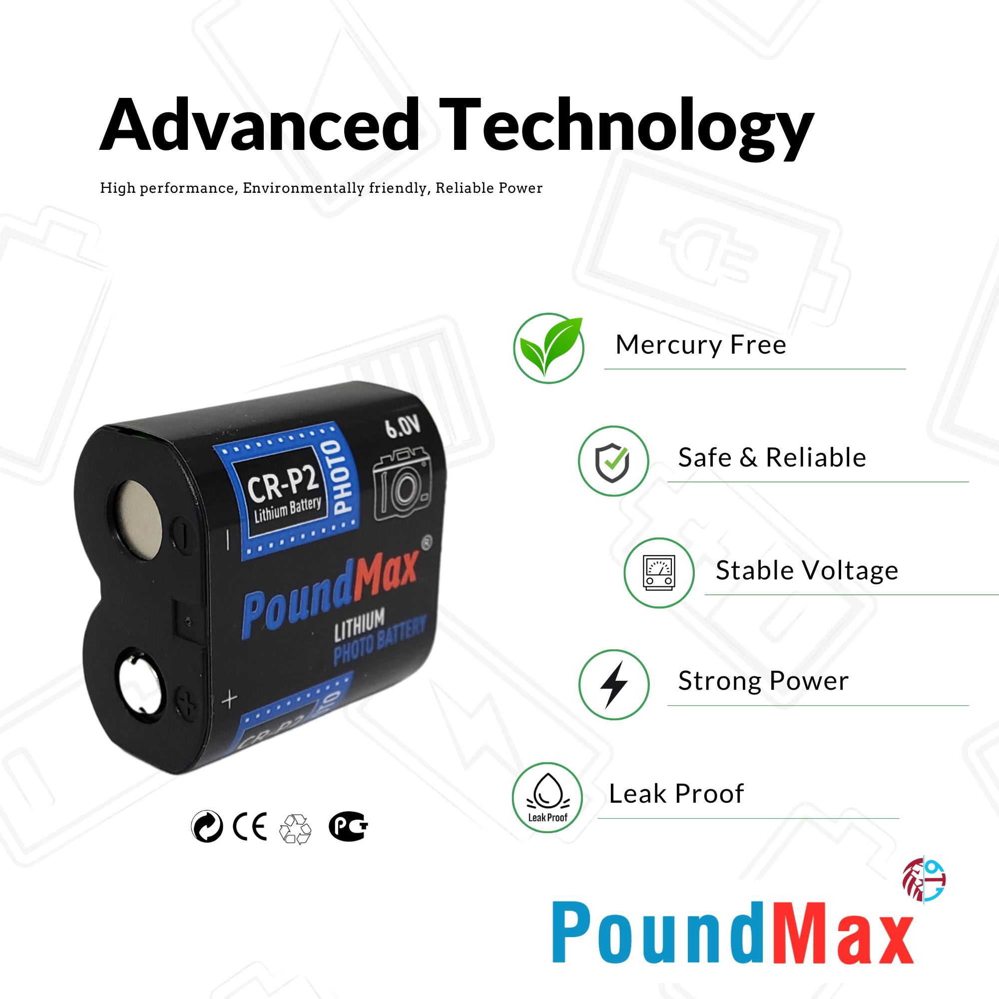 CRP2 6V PoundMax Lithium Power Photo Battery CR-P2 223 CR223 DL223