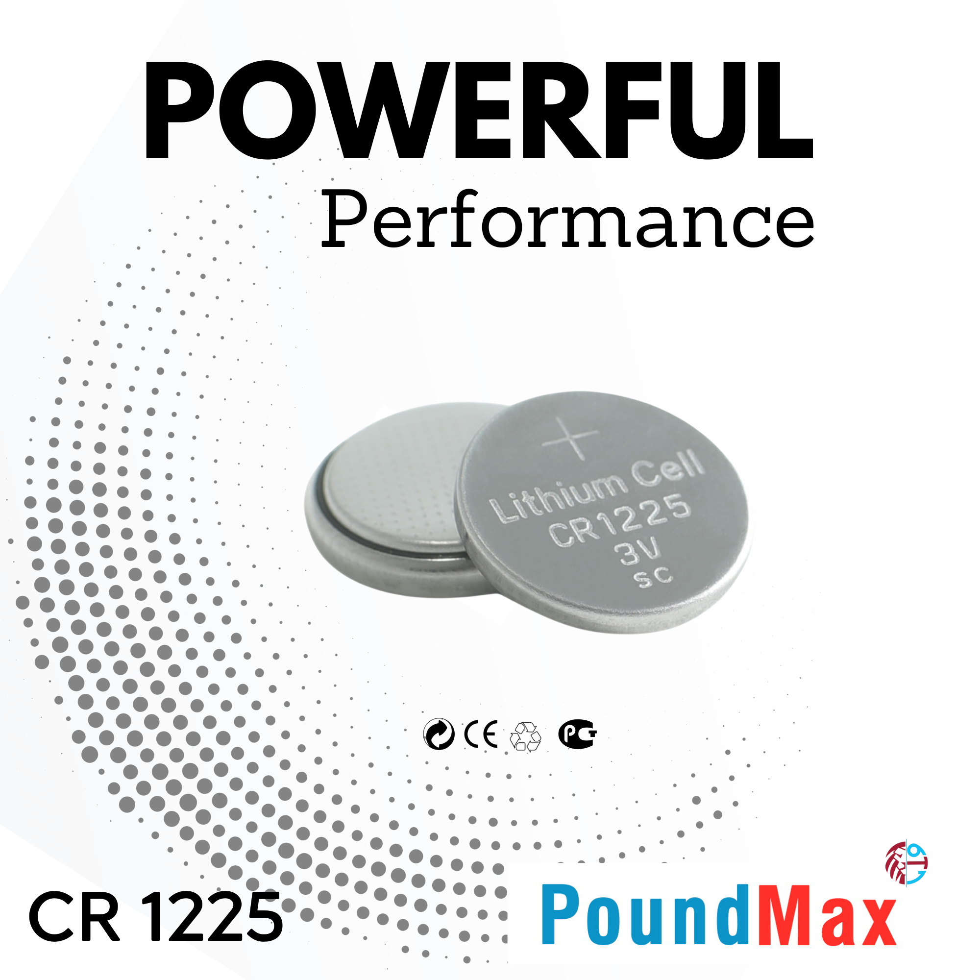 5 X 1225 CR1225 DL1225,ECR1225, BR1225, 3V PoundMax Lithium Coin Batteries