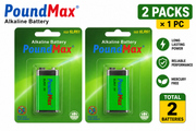 2 x Poundmax 9V PP3 MN1604 LR22 Alkaline Batteries Smoke Alarm