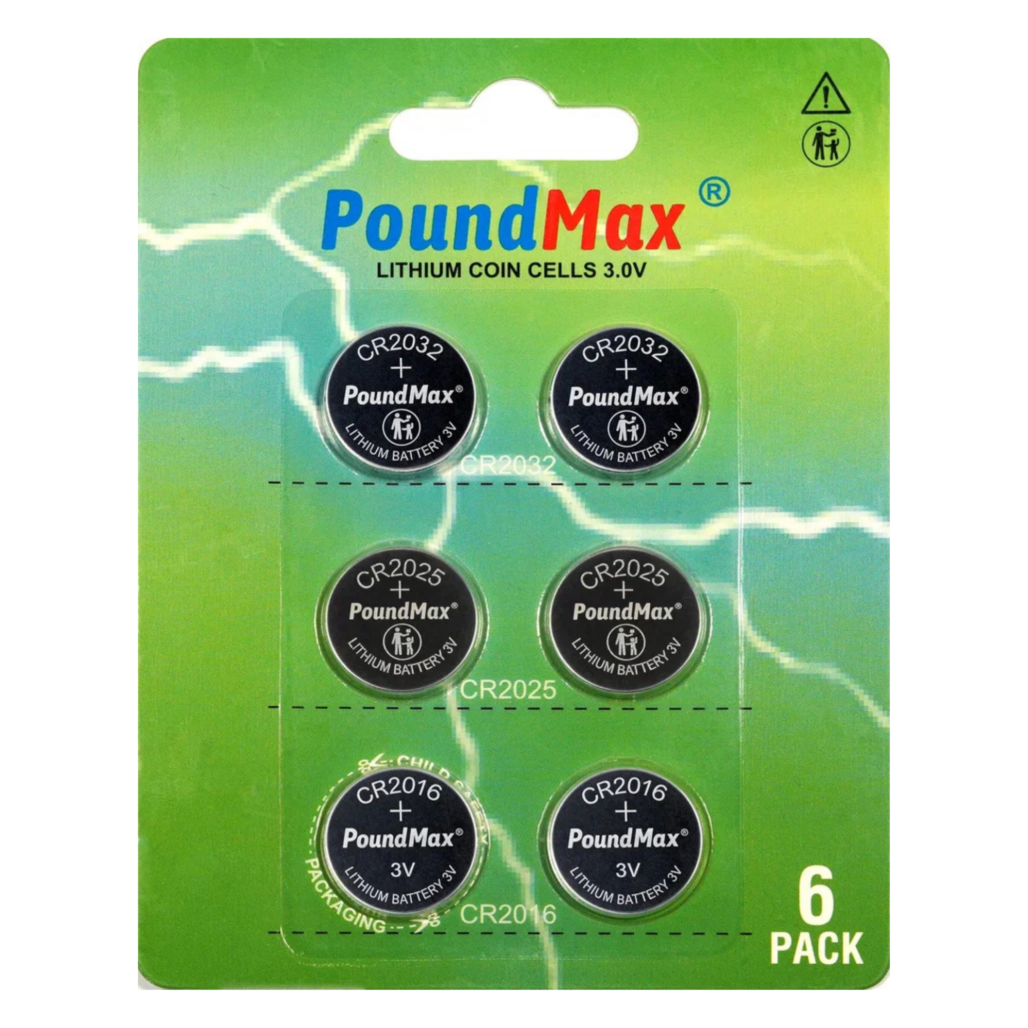 6 X PoundMax Mixed CR2032 CR2025 CR2016 3V Lithium Button Coin Cell Battery
