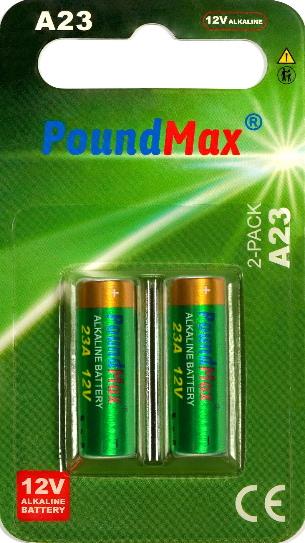 2 x PoundMax Super Alkaline 23AE/A23/LRV08/MN21 12V Alkaline Security Batteries