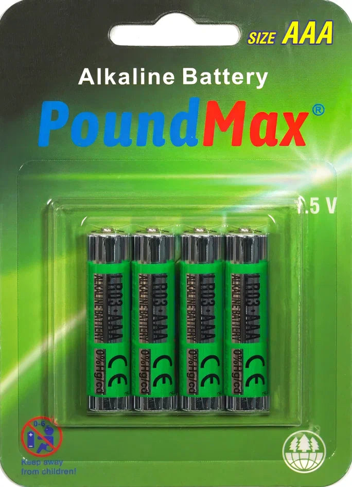 4 x Poundmax AAA 1.5V Alkaline Battery Set – Leakproof, High Energy