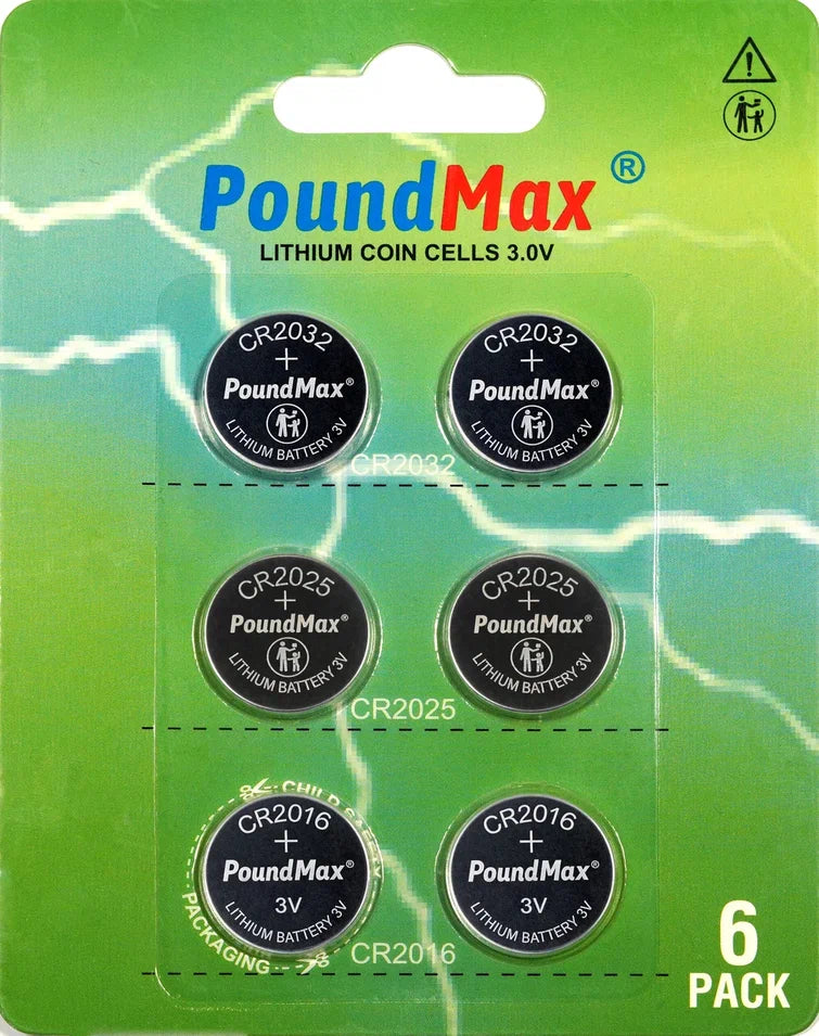 6 X PoundMax Mixed CR2032 CR2025 CR2016 3V Lithium Button Coin Cell Battery