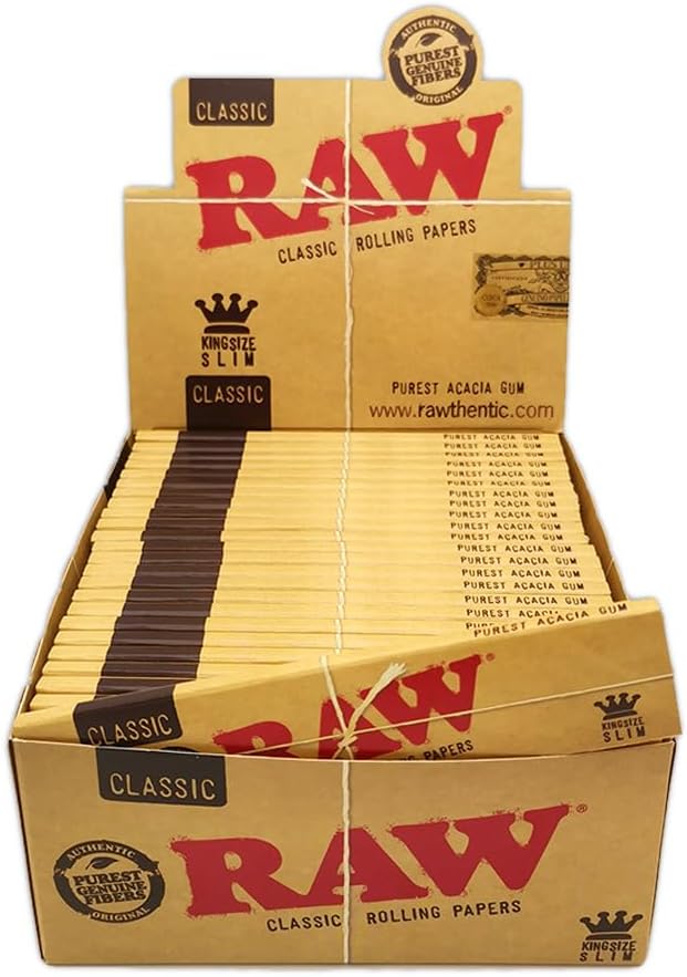 Raw Slim Fabric Rolling Paper, Brown, King, Box of 50