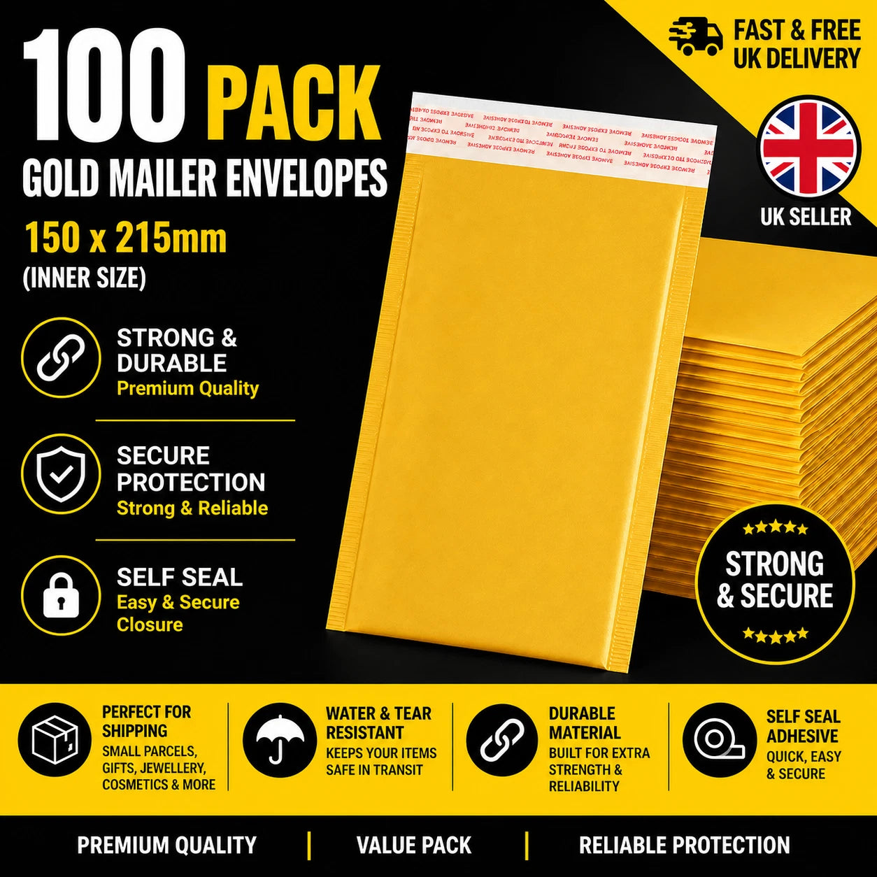 100x GOLD Size 3 -C/0 - 215 x 150mm GENUINE BUBBLE PADDED ENVELOPES MAILERS BAGS