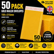50x GOLD Size 3 -C/0 - 215 x 150mm GENUINE BUBBLE PADDED ENVELOPES MAILERS BAGS